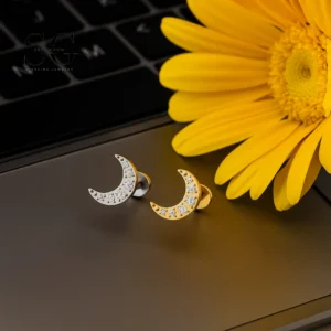 SG4281 Titanium Labret Piercing Men's Style med Moon CZ