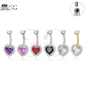 SG6035 Titanium Heart CZ Button Belly Piercing Jewelry