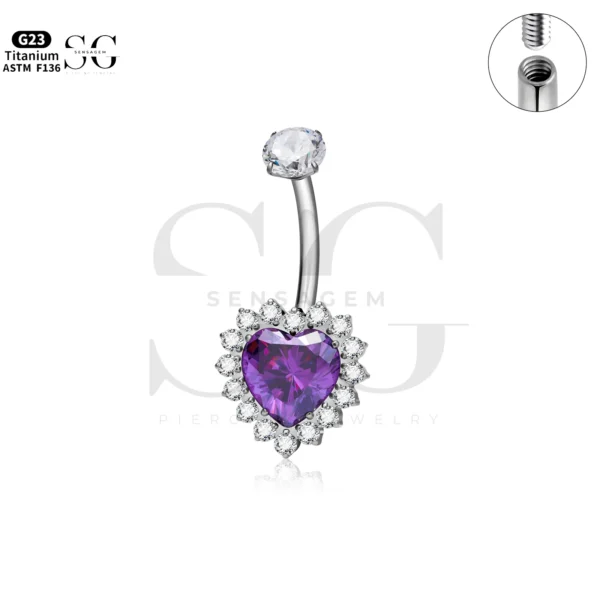 SG6035 Titanium Heart CZ Button Belly Piercing Jewelry - Image 2