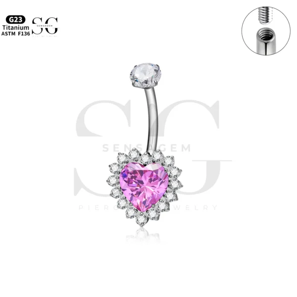 SG6035 Titanium Heart CZ Button Belly Piercing Jewelry - Image 3