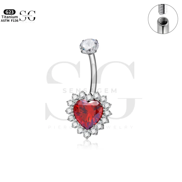 SG6035 Titanium Heart CZ Button Belly Piercing Jewelry - Image 4