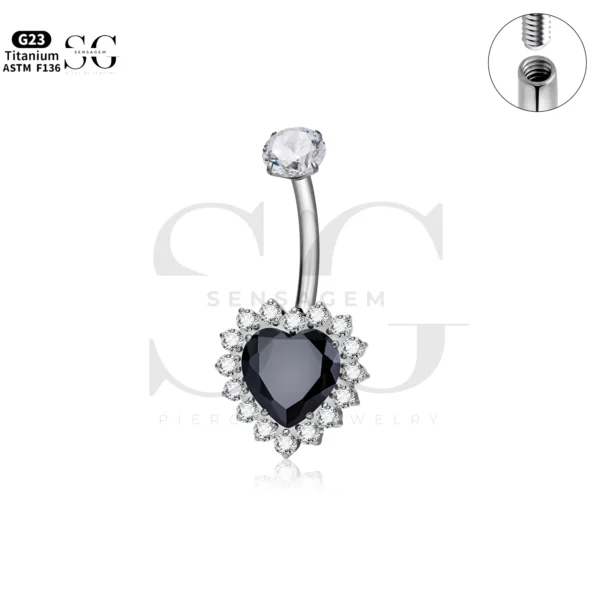 SG6035 Titanium Heart CZ Button Belly Piercing Jewelry - Image 5