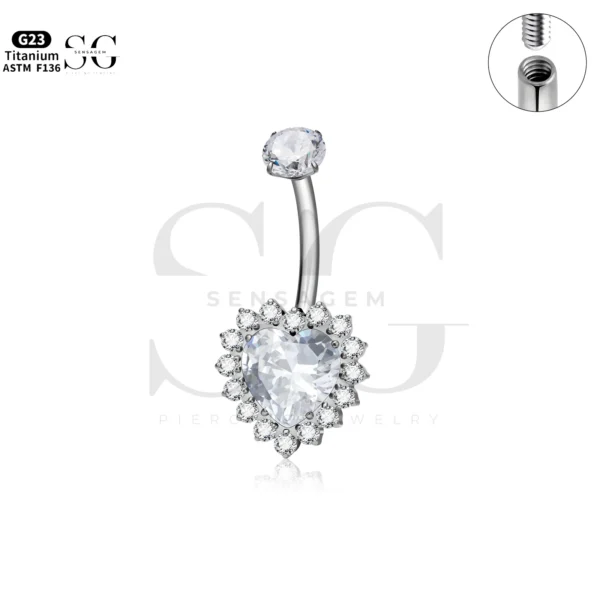 SG6035 Titanium Heart CZ Button Belly Piercing Jewelry - Image 6