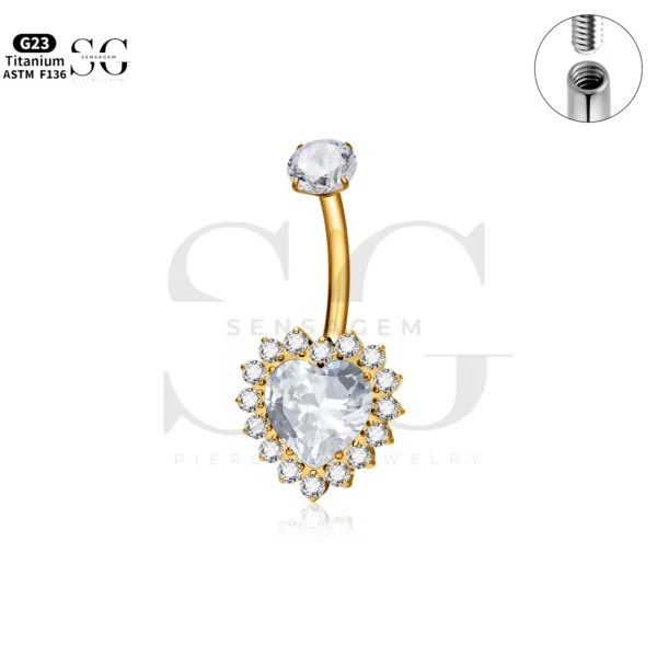 SG6035 Titanium Heart CZ Button Belly Piercing Jewelry - Image 7