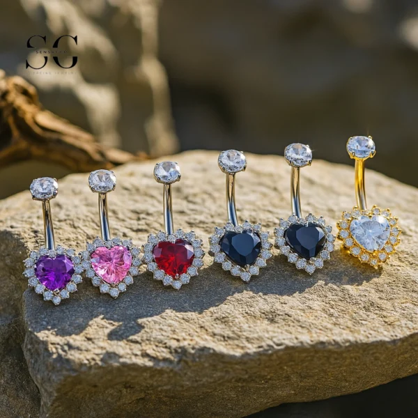 SG6035 Titanium Heart CZ Button Belly Piercing Jewelry