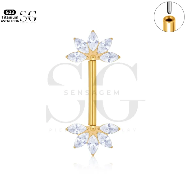 SG9047 Titanium Nipple Piercing Jewellery with CZ Marquise Ends