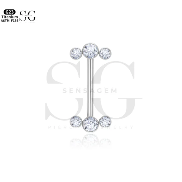 SGYS9023 Triple Gem Titanium Nipple Piercing Jewellery