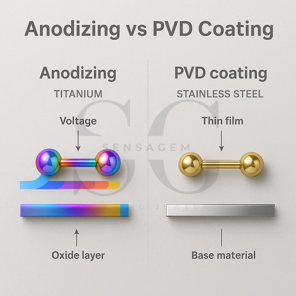 How to Choose Between Titanium and Stainless Steel for Different Piercing Types 6 Color options of anodized titanium piercing jewelry Sensagem Piercing jewelry 1