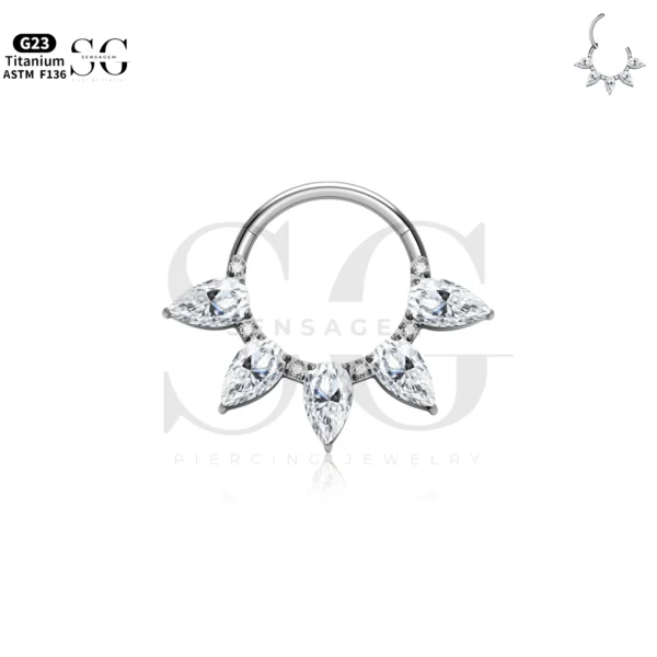 SG3225 Titanium Clicker Nose Ring with White or Green Zircon - Image 2