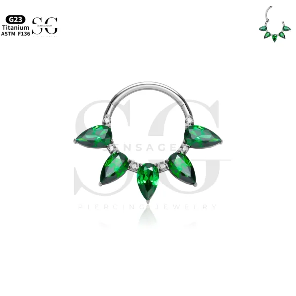 SG3225 Titanium Clicker Nose Ring with White or Green Zircon - Image 3