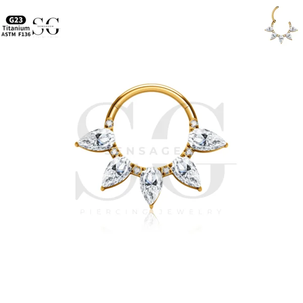 SG3225 Titanium Clicker Nose Ring with White or Green Zircon - Image 4