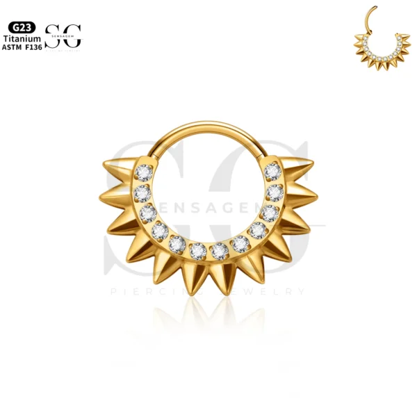 SG3227 Titanium Clicker Supplier Nose Ring with Spiked Zircon Design - Image 3