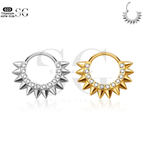SG3227 Titanium Clicker Supplier Nose Ring with Spiked Zircon Design