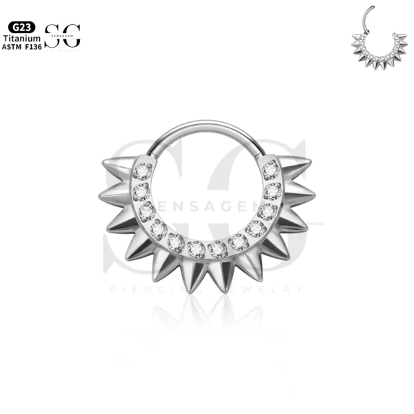 SG3227 Titanium Clicker Supplier Nose Ring with Spiked Zircon Design - Image 2