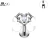 SG4301 Branch Heart Labret Piercing Stud Titanium-White Zircon