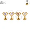 SG4301 Branch Heart Labret Piercing Stud Titanium Gold-different color zircon