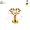 SG4301 Branch Heart Labret Piercing Stud Titanium Gold-White Zircon