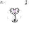 SG4301 Branch Heart Labret Piercing Stud Titanium-Pink Zircon
