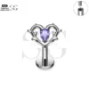 SG4301 Branch Heart Labret Piercing Stud Titanium-Purple Zircon