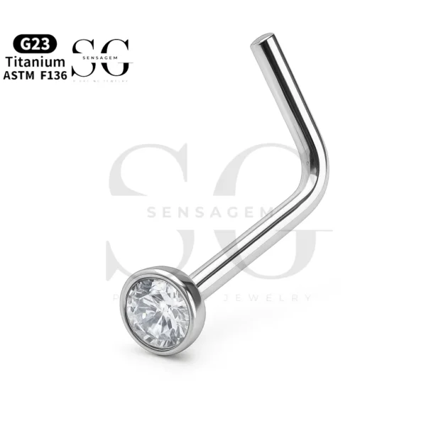 SGYS5018 Titanium L-Shaped Nose Stud with Round Zircon