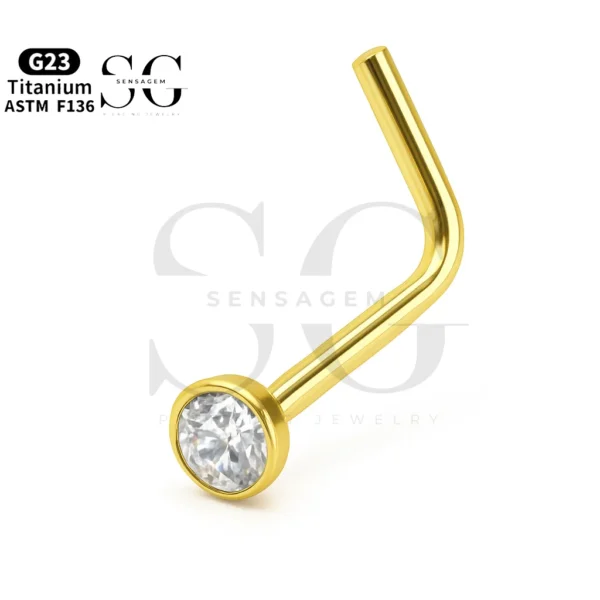 SGYS5018 Titanium L-Shaped Nose Stud with Round Zircon - Image 2