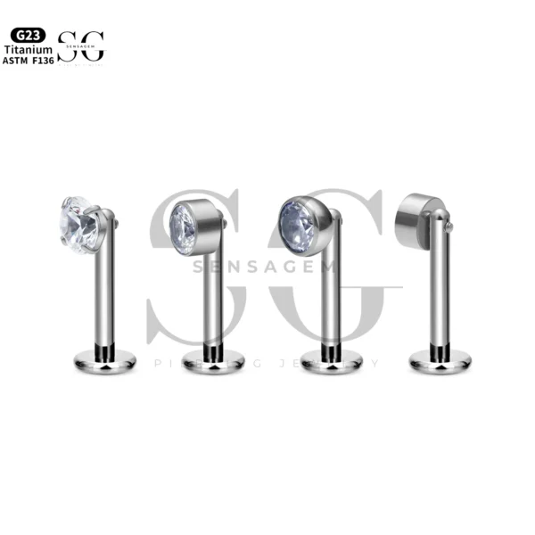 Sensagem SG4370 G23 Titanium Internally Threaded Labret with White Zircon Tops
