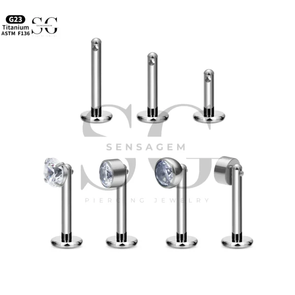 Sensagem SG4370 G23 Titanium Internally Threaded Labret with White Zircon Tops - Image 5