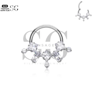 SG3226 G23 Titanium Nose Piercing Ring with Zircon Gemstone – 1.2×8/10mm