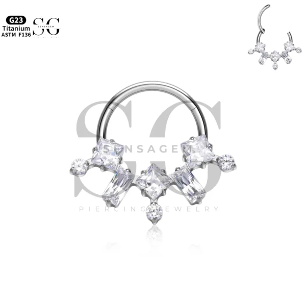 SG3226 G23 Titanium Nose Piercing Ring with Zircon Gemstone – 1.2×8/10mm