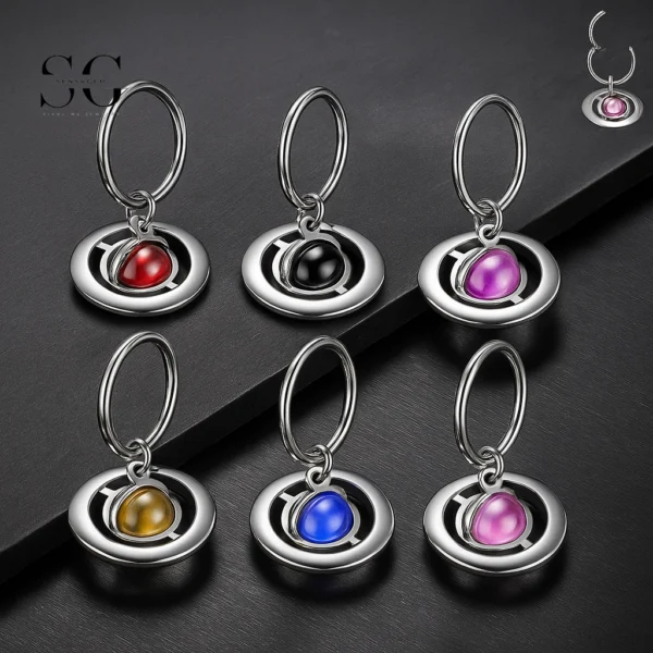 SG3230 Saturn Dangle Titanium Ear Ring with Zircon Crystal