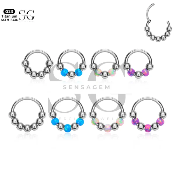 SG3246 G23 Titanium Nose Piercing Nose Ring with Opal – 1.2×8/10mm