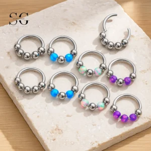 SG3246 G23 Titanium Nose Piercing Nose Ring with Opal – 1.2×8/10mm