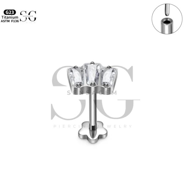 Sensagem SG4196 G23 Titanium Threadless Labret with Prong-Set Zircons - Image 2