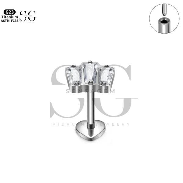 Sensagem SG4196 G23 Titanium Threadless Labret with Prong-Set Zircons - Image 3
