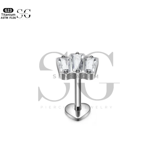 Sensagem SG4282 G23 Titanium Internally Threaded Labret with Prong-Set Zircons - Image 2