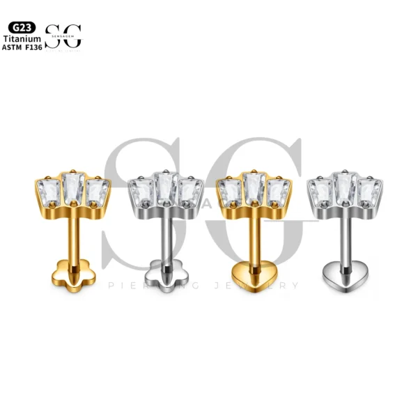 Sensagem SG4282 G23 Titanium Internally Threaded Labret with Prong-Set Zircons
