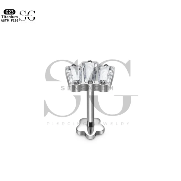 Sensagem SG4282 G23 Titanium Internally Threaded Labret with Prong-Set Zircons - Image 4