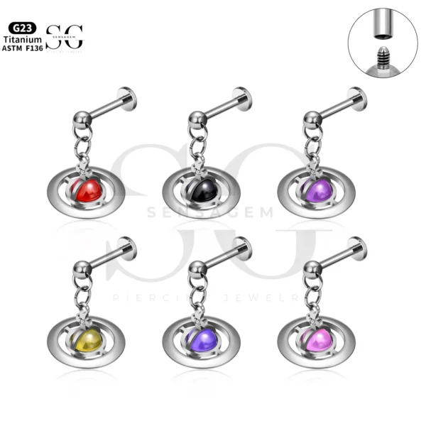 SG4285 Saturn Dangle Jewelry Labret Piercing in Titanium