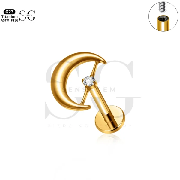 SG4289 Crescent Zircon Titanium Labret Piercing Stud - Image 2