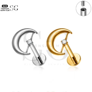 SG4289 Crescent Zircon Titanium Labret Piercing Stud