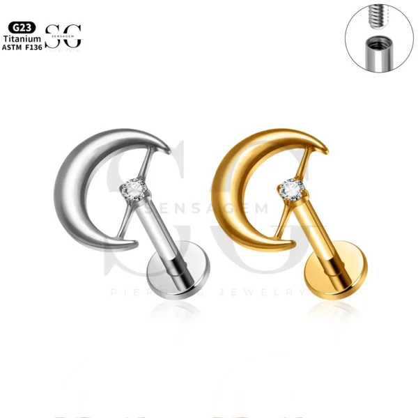 SG4289 Crescent Zircon Titanium Labret Piercing Stud