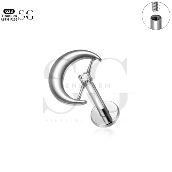 SG4289 Crescent Zircon Titanium Labret Piercing Stud - Image 3