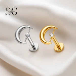 SG4289 Crescent Zircon Titanium Labret Piercing Stud