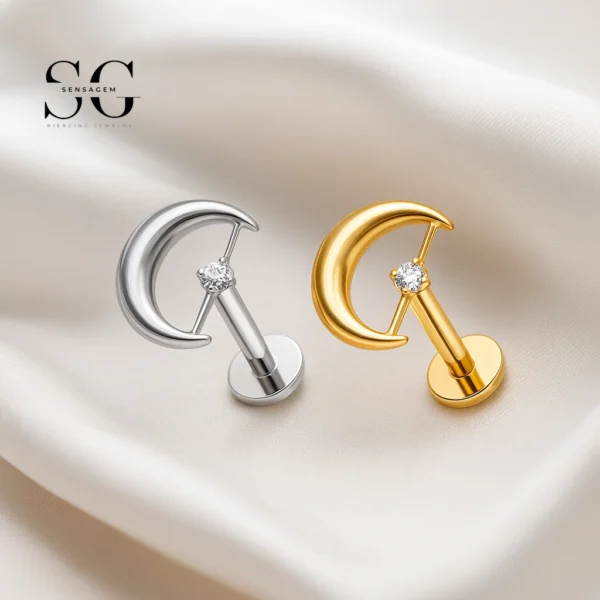 SG4289 Crescent Zircon Titanium Labret Piercing Stud