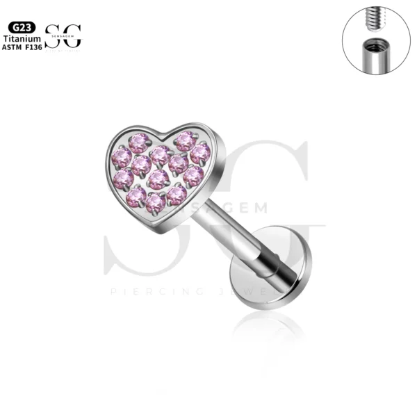 SG4292 Heart CZ Gold Labret Piercing in Titanium - Image 2