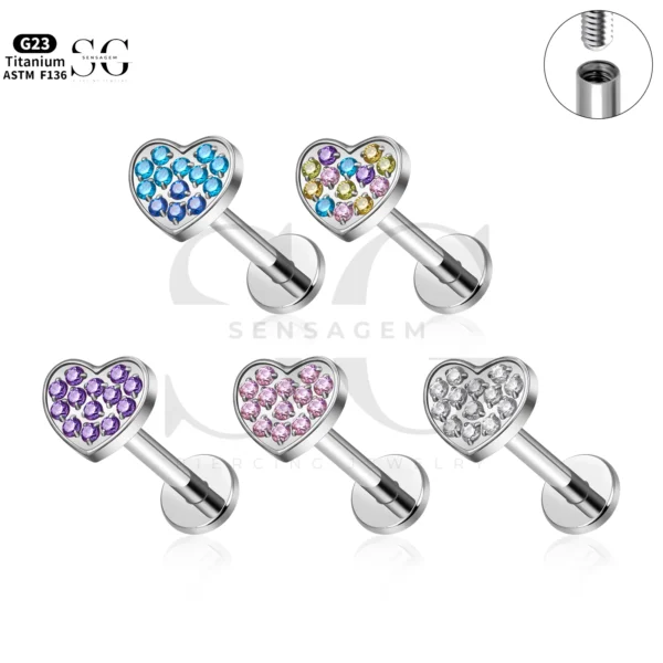 SG4292 Heart CZ Gold Labret Piercing in Titanium