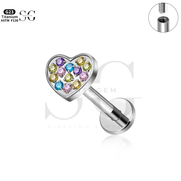 SG4292 Heart CZ Gold Labret Piercing in Titanium - Image 3