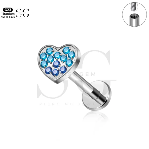 SG4292 Heart CZ Gold Labret Piercing in Titanium - Image 4