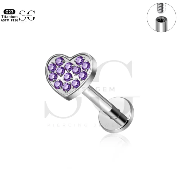 SG4292 Heart CZ Gold Labret Piercing in Titanium - Image 5