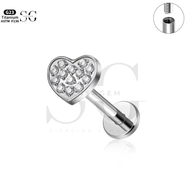 SG4292 Heart CZ Gold Labret Piercing in Titanium - Image 6